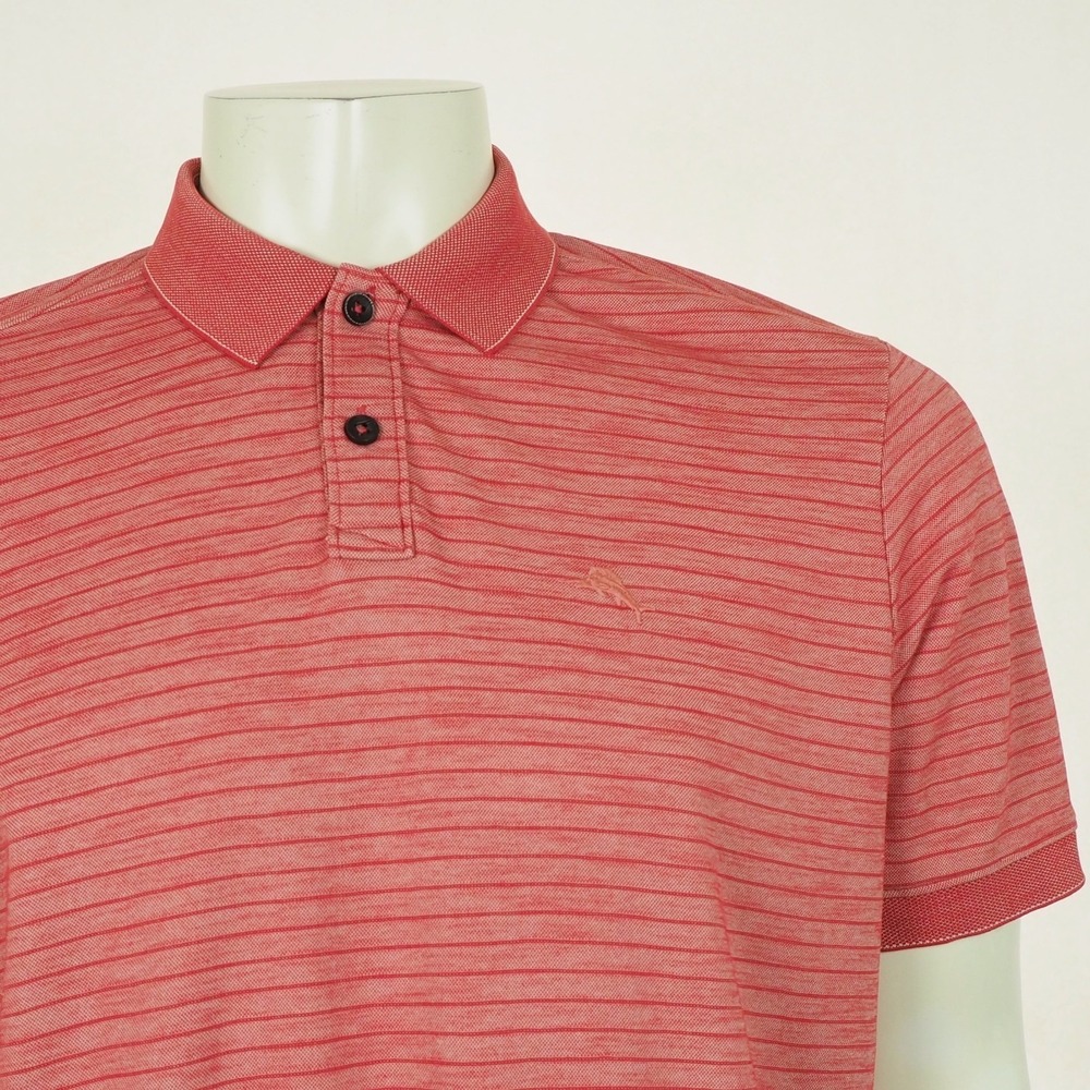 Tommy Bahama Gulf Shore Golf Polo Shirt Mens Medium Red Striped Cotton Blend - Picture 2 of 3